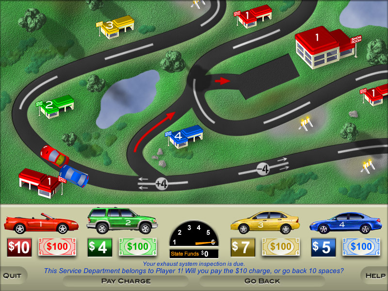 Game screenshot: cars on road map and money amounts