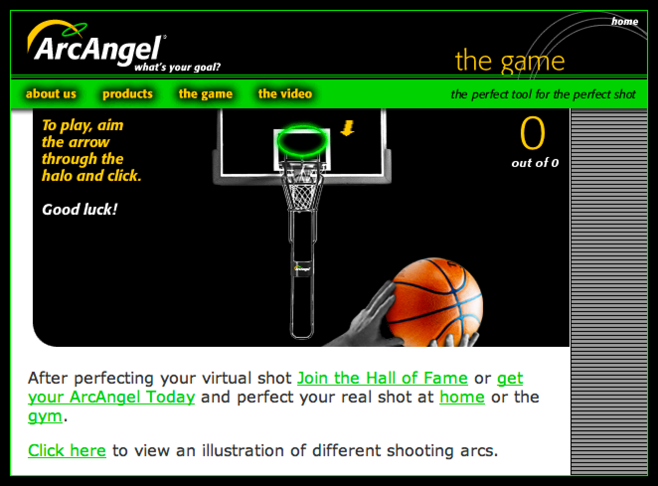 Basketball training game screenshot: shooting aid attached to hoop