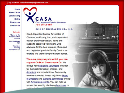Non-profit web site design: CASA of Chautauqua County, NY