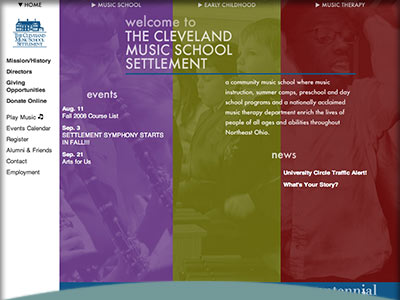 Non-profit web site design: Cleveland Music School Settlement